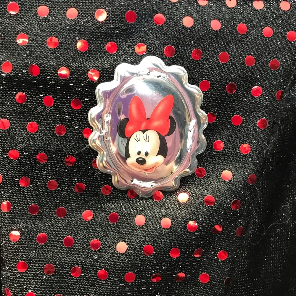 Disney Minnie Mouse dress red black white polka dot short mesh sleeves small